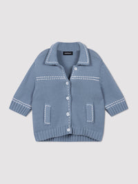 Repeat Chunky Knit Cotton-Blend Polo Cardigan