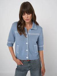 Repeat Chunky Knit Cotton-Blend Polo Cardigan