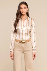 L'Agence Tyler Long-Sleeve Blouse - Ecru Multi-Stud Belt Stripe