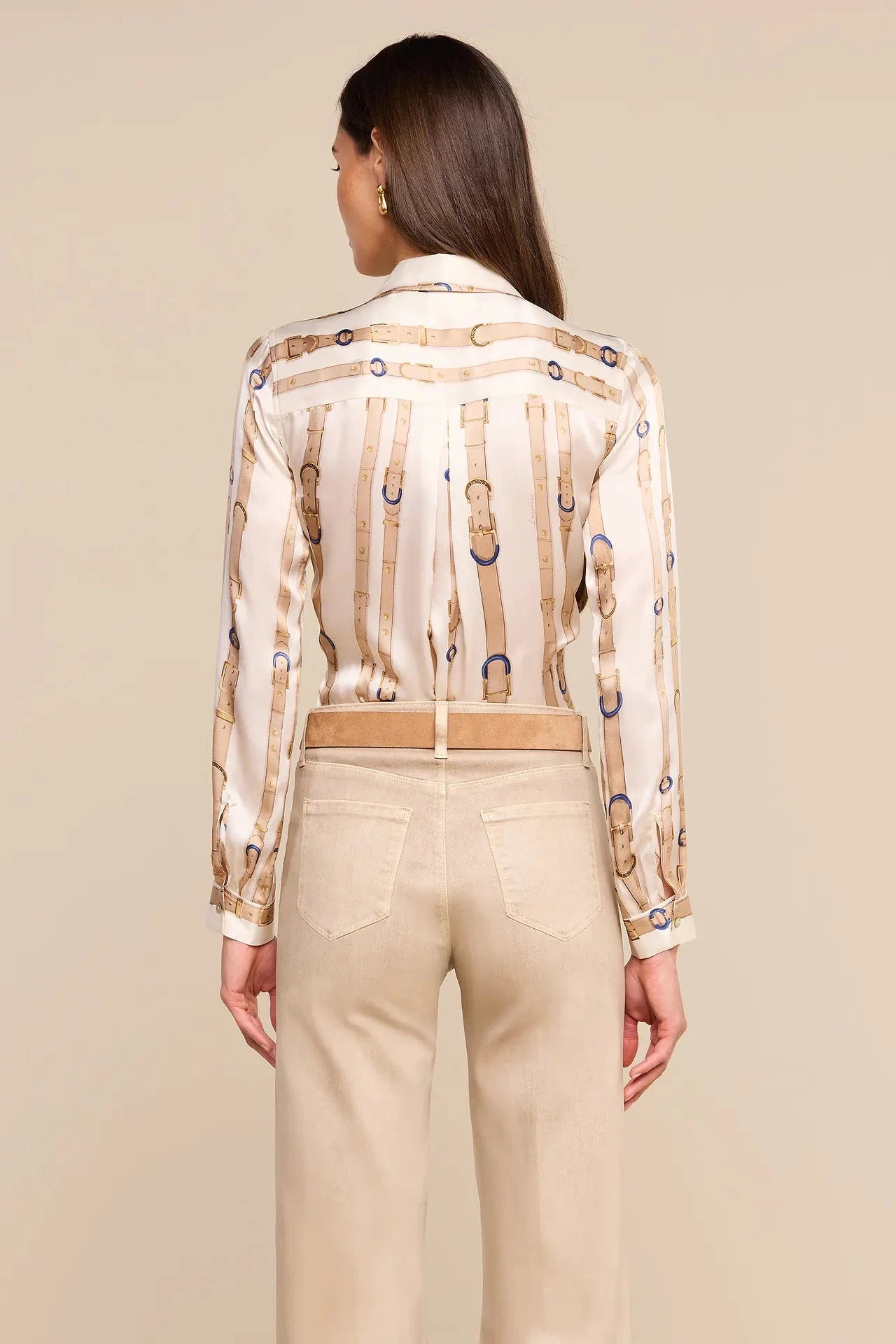 L'Agence Tyler Long-Sleeve Blouse - Ecru Multi-Stud Belt Stripe