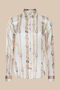 L'Agence Tyler Long-Sleeve Blouse - Ecru Multi-Stud Belt Stripe