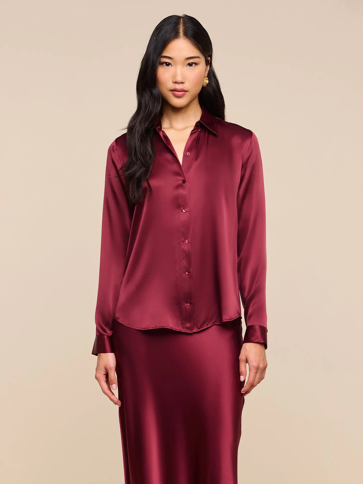 L'Agence Tyler Long-Sleeve Blouse Merlot Red