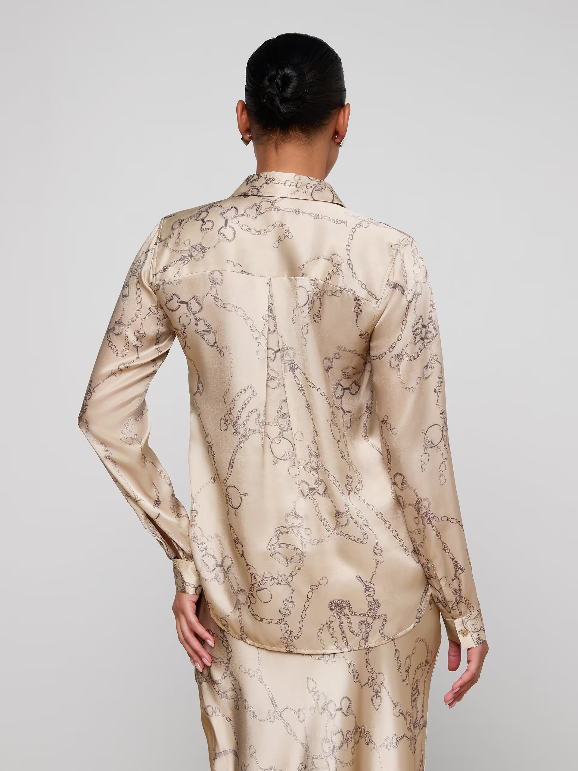 L'Agence Blouse en soie Tyler Multi doux macadamia Petite chaîne mors