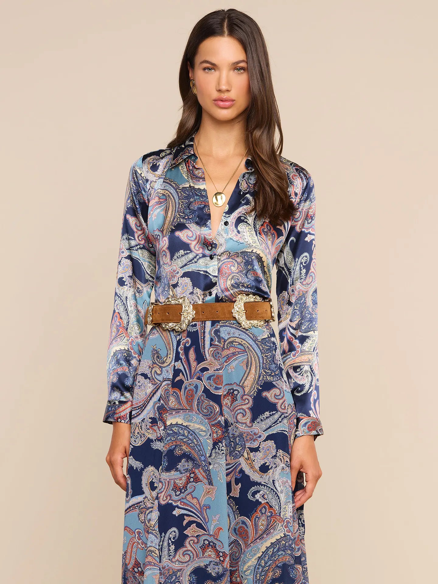 L'Agence Tyler Long-Sleeve Blouse - Midnight Multi Besarabian Paisley