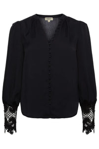 L'Agence Ava Lace Cuff Blouse Black