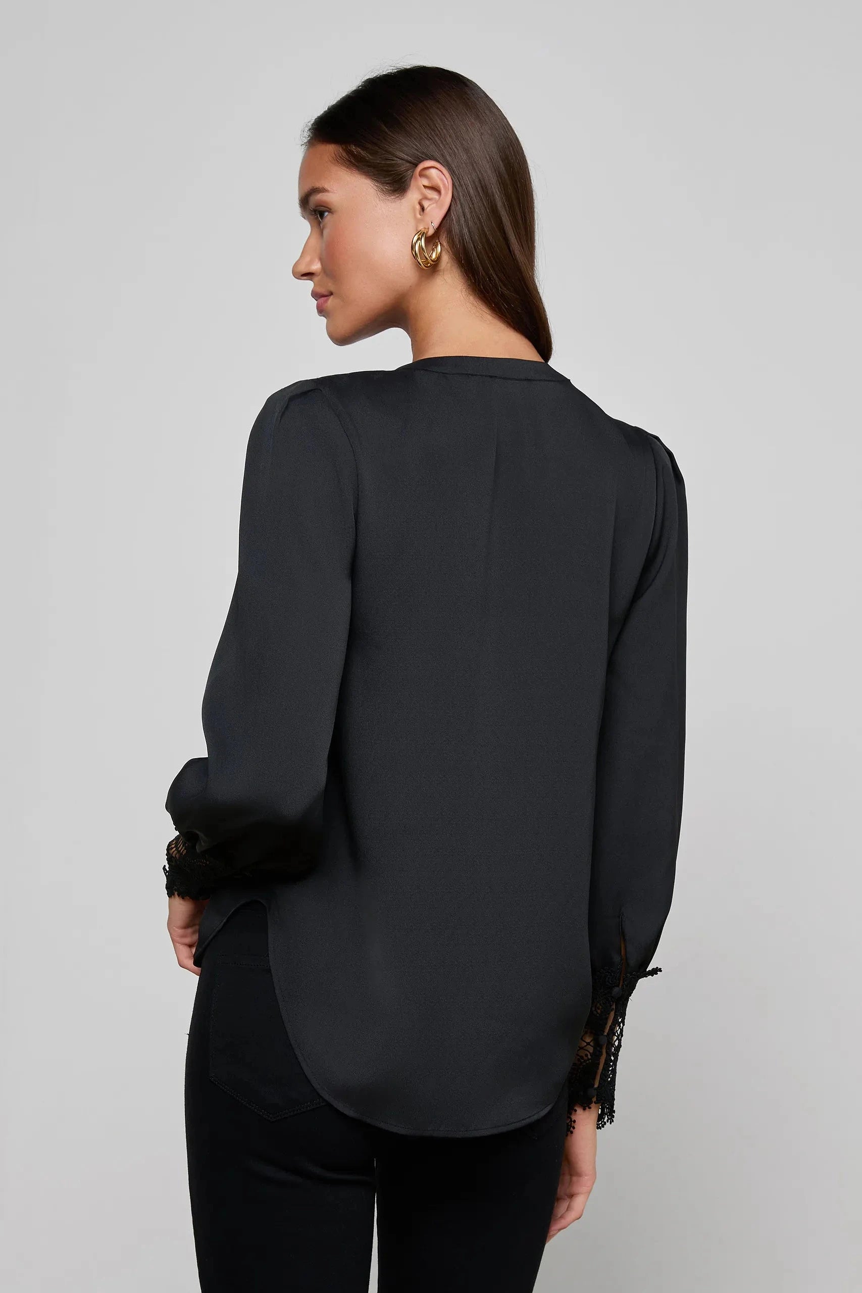 L'Agence Ava Lace Cuff Blouse Black