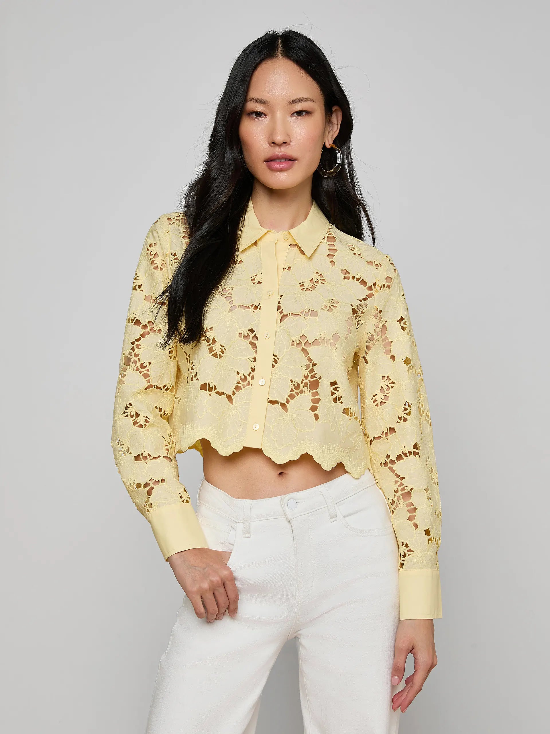 Blouse courte en broderie anglaise Seychelle L'Agence Sorbet citron