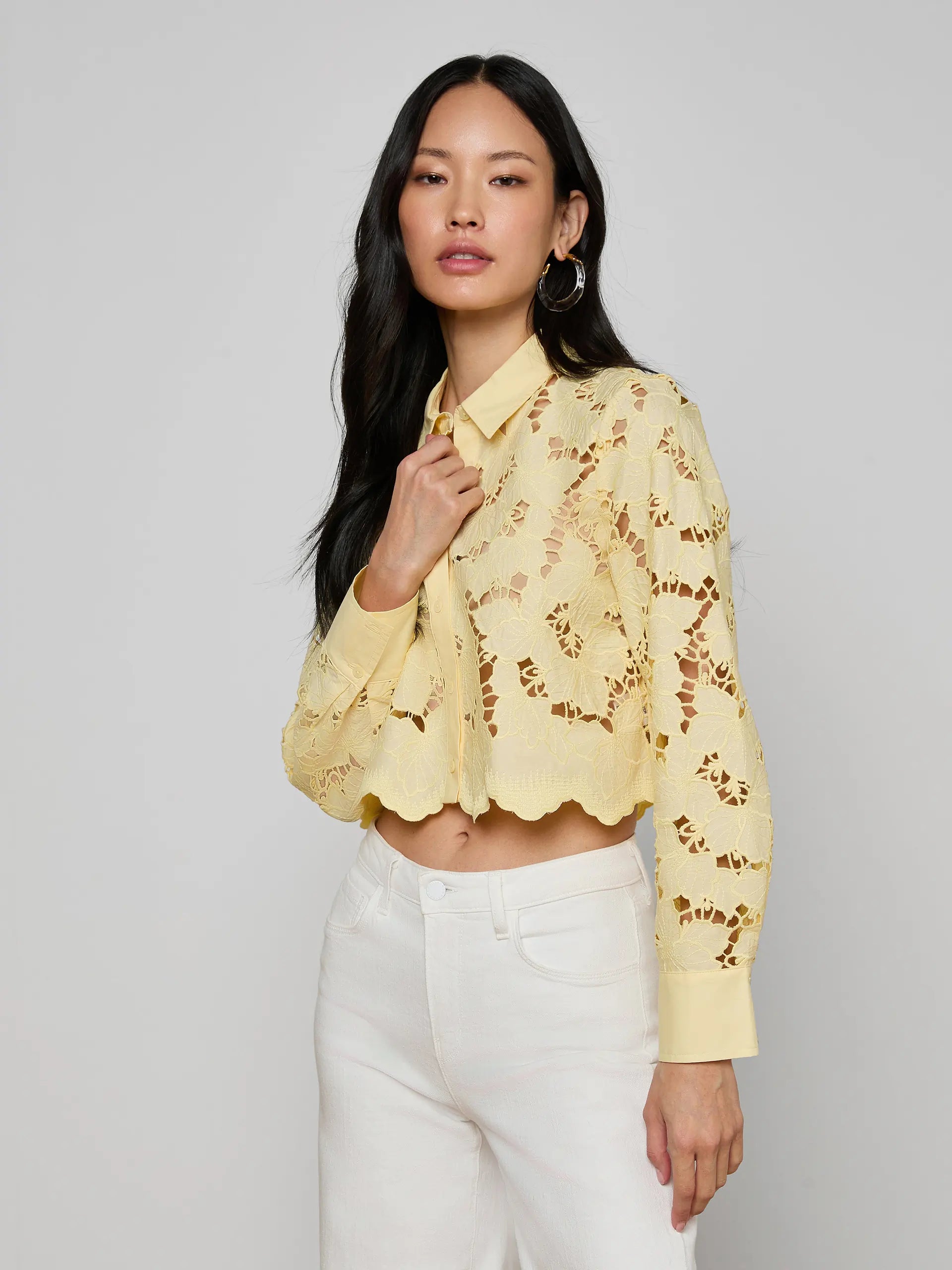 Blouse courte en broderie anglaise Seychelle L'Agence Sorbet citron