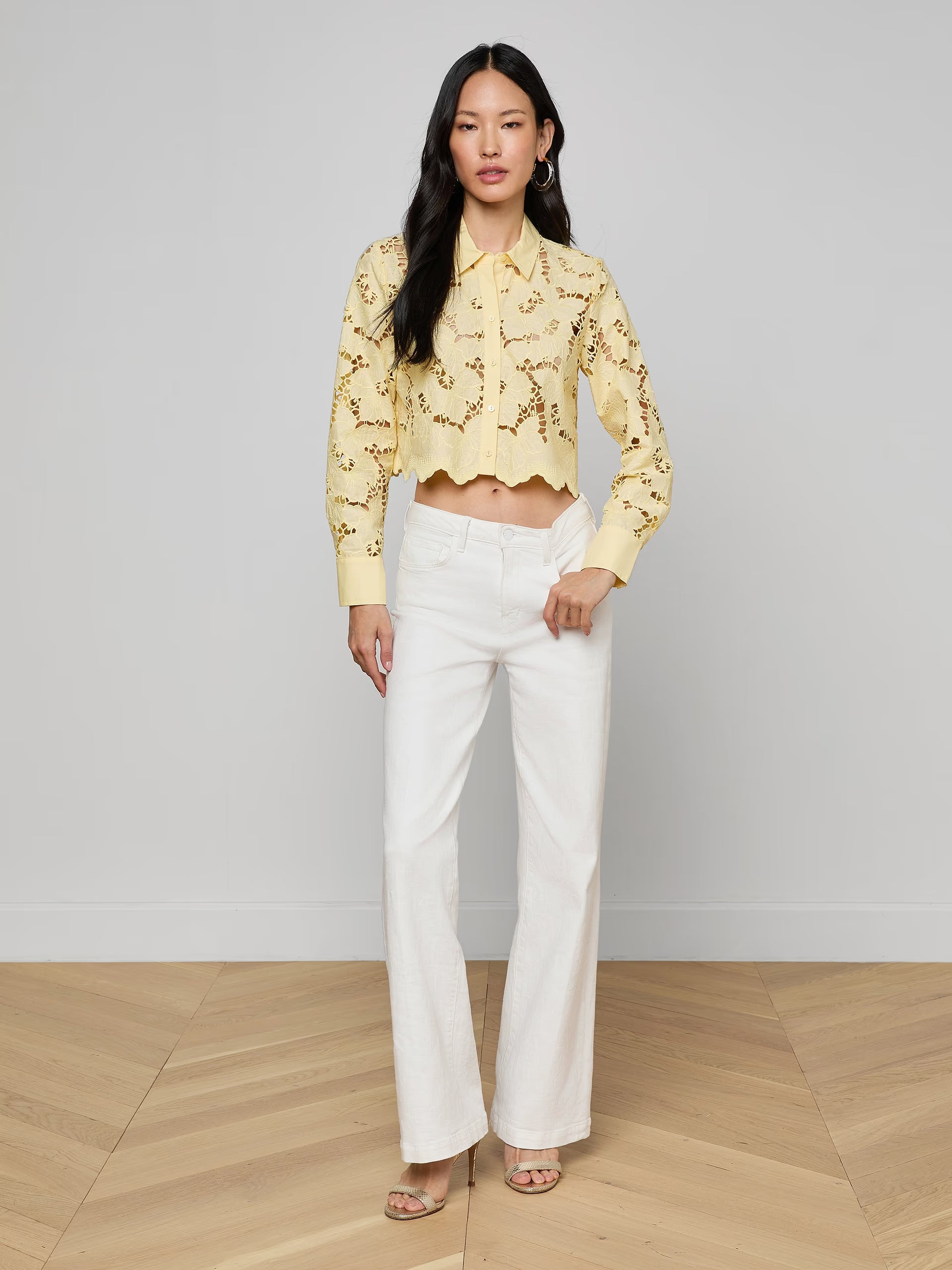 Blouse courte en broderie anglaise Seychelle L'Agence Sorbet citron