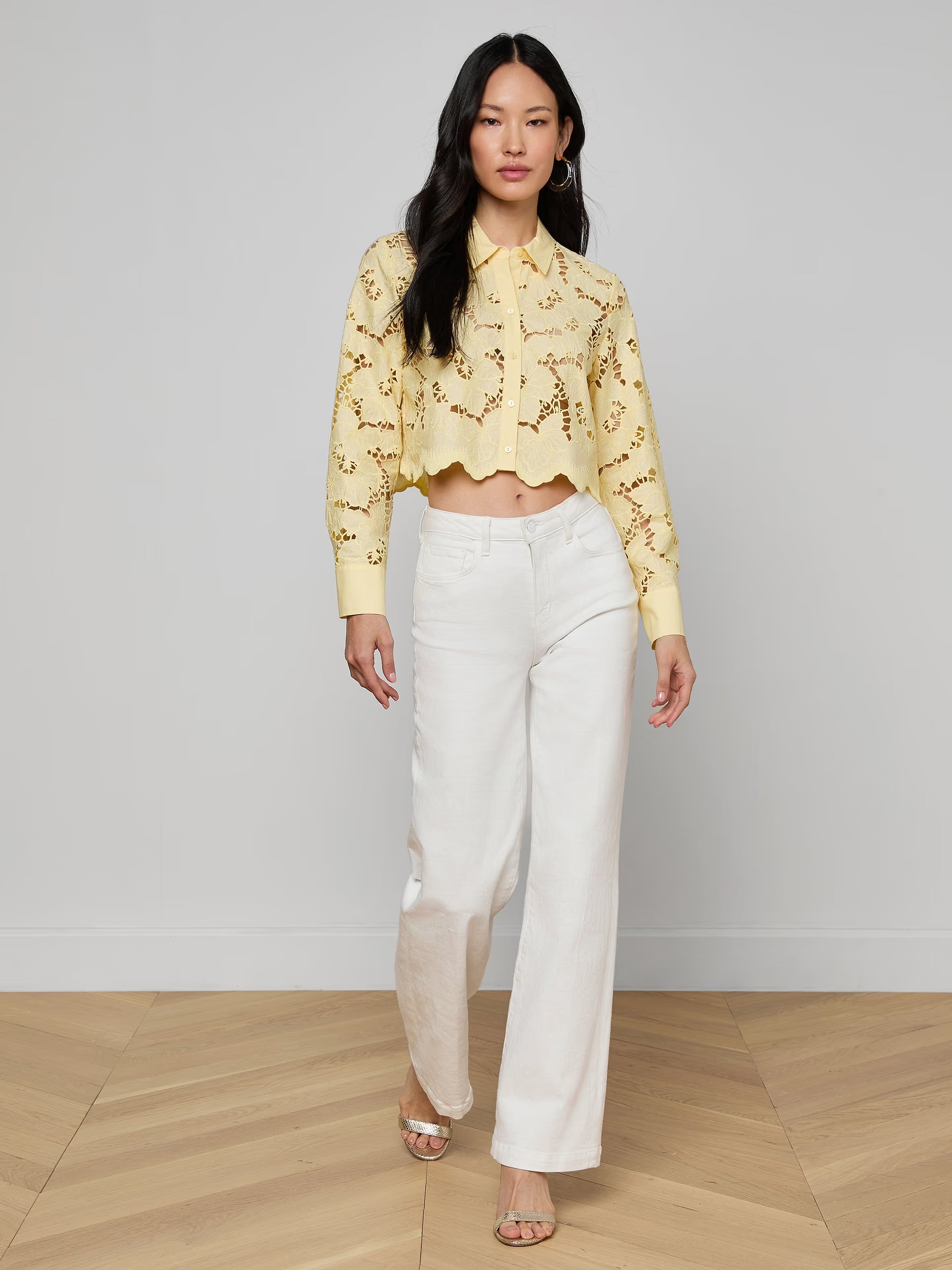 Blouse courte en broderie anglaise Seychelle L'Agence Sorbet citron
