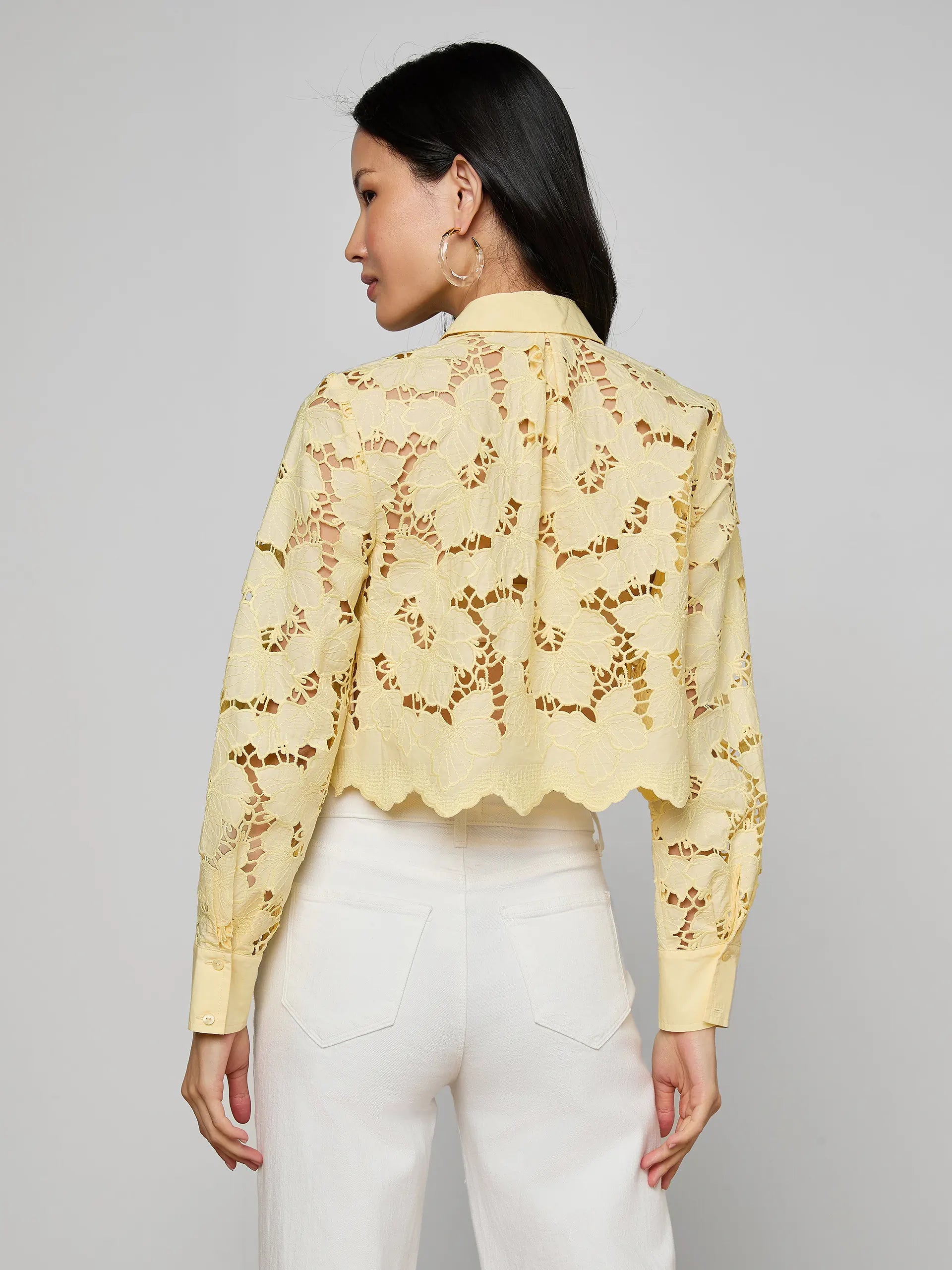 Blouse courte en broderie anglaise Seychelle L'Agence Sorbet citron