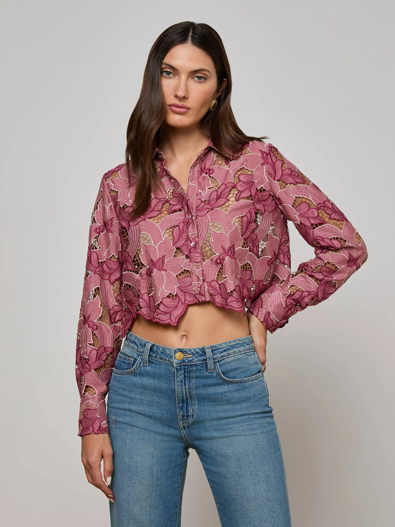 L'Agence Akemi Cropped Eyelet Blouse
