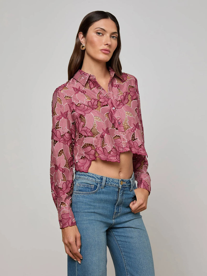 L'Agence Akemi Cropped Eyelet Blouse