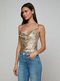 L'Agence Calista Silk Camisole Soft Macadamia Multi Small Horsebit Chain