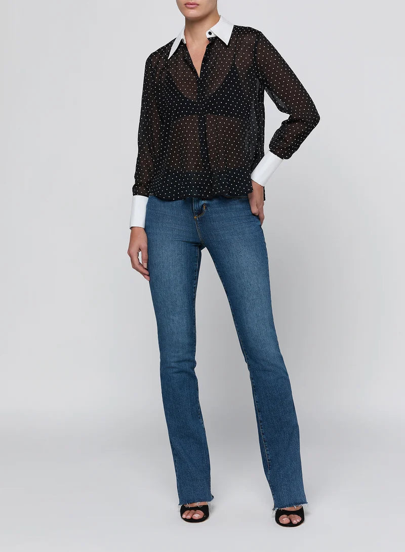 Blouse Sona L'Agence en popeline à col, noire et blanche à pois