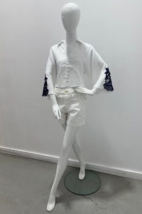 Purotatto Chemise avec Broderie Macramé SS26-040-5111 Blanc-Bleu