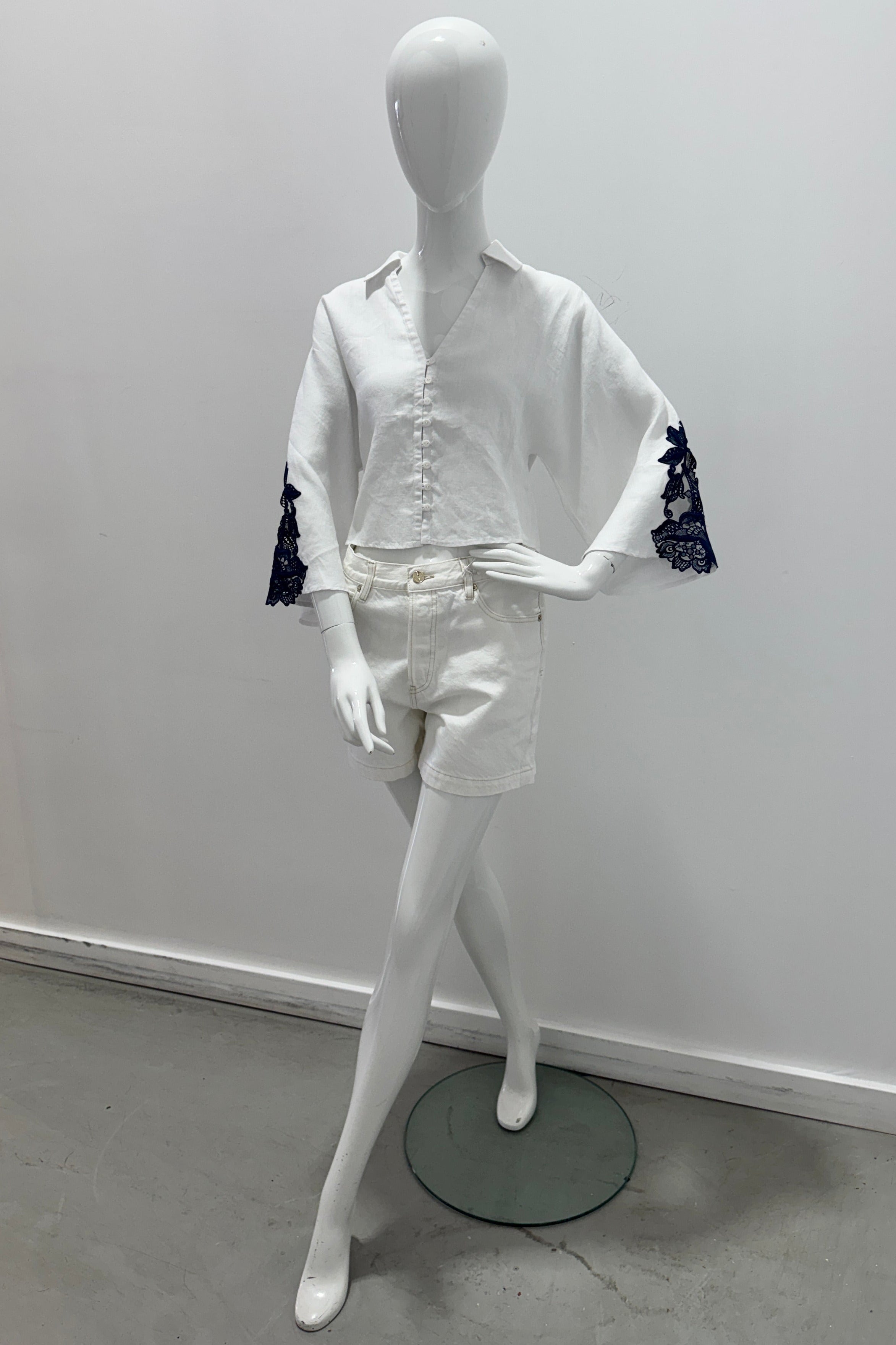 Purotatto Chemise avec Broderie Macramé SS26-040-5111 Blanc-Bleu
