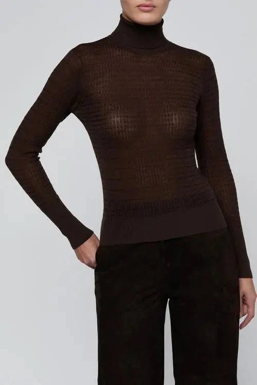 L'Agence Umbra Tissue Weight Cable Turtleneck Dark Java