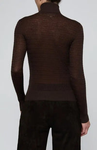 L'Agence Umbra Tissue Weight Cable Turtleneck Dark Java