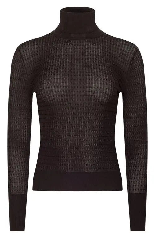 L'Agence Umbra Tissue Weight Cable Turtleneck Dark Java