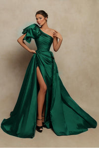 Tarik Ediz Vivienne One Shoulder Gathered Bow Gown