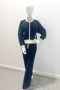 Veste de survêtement en mélange de cachemire White + Warren 21846, marine et ivoire