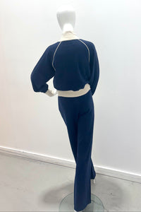 Veste de survêtement en mélange de cachemire White + Warren 21846, marine et ivoire
