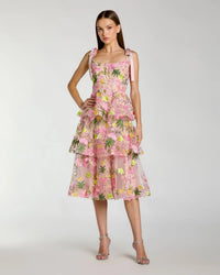 Robe midi Mac Duggal à volants brodée de fleurs