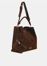 Essentiel Antwerp Kroon Suede Shopper Bag With Detachable Shoulder Strap Brown