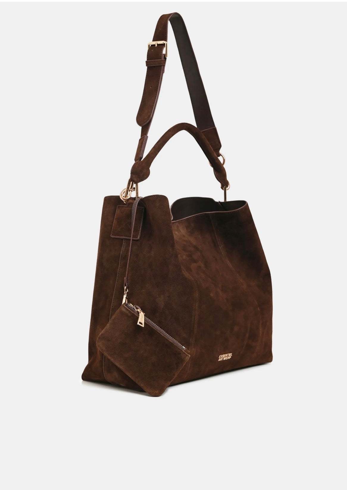 Essentiel Antwerp Kroon Suede Shopper Bag With Detachable Shoulder Strap Brown