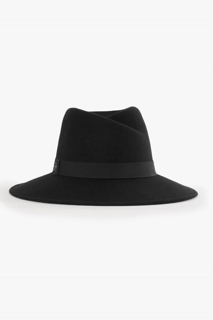 Cinzia Rocca Black Wool Felt Asymmetric Fedora Hat - Black