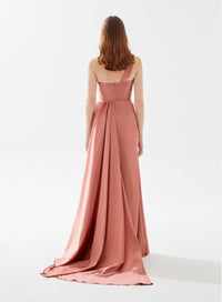 Tarik Ediz Miss Asymmetrical Strap Ruched Gown With Train