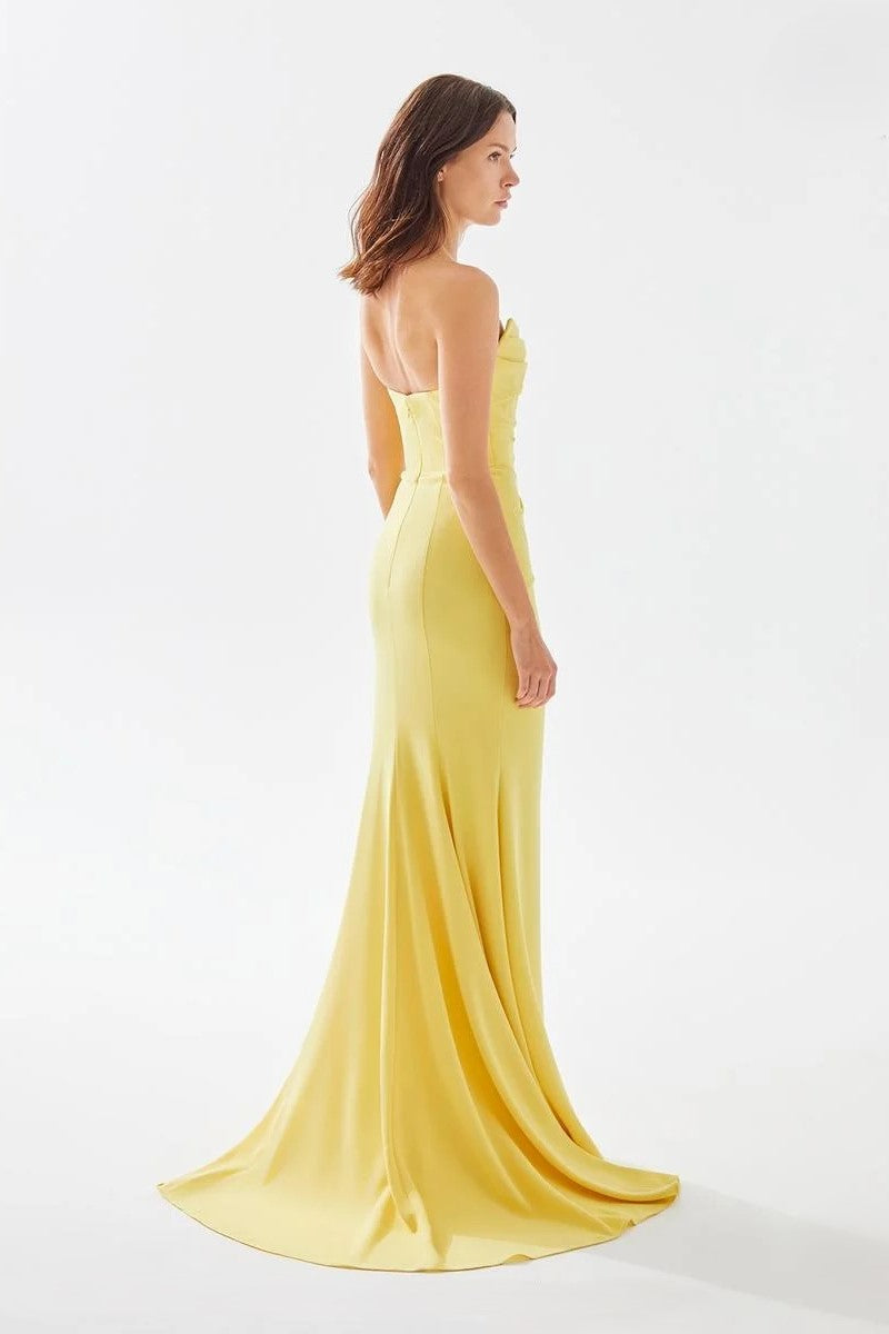 Tarik Ediz Matilda Strapless Draped Column Gown