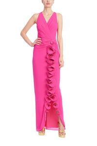 Jupe à volants Badgley Mischka à col halter Magenta