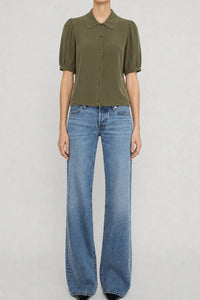 Frame The Silk Prim Blouse - Deep Olive