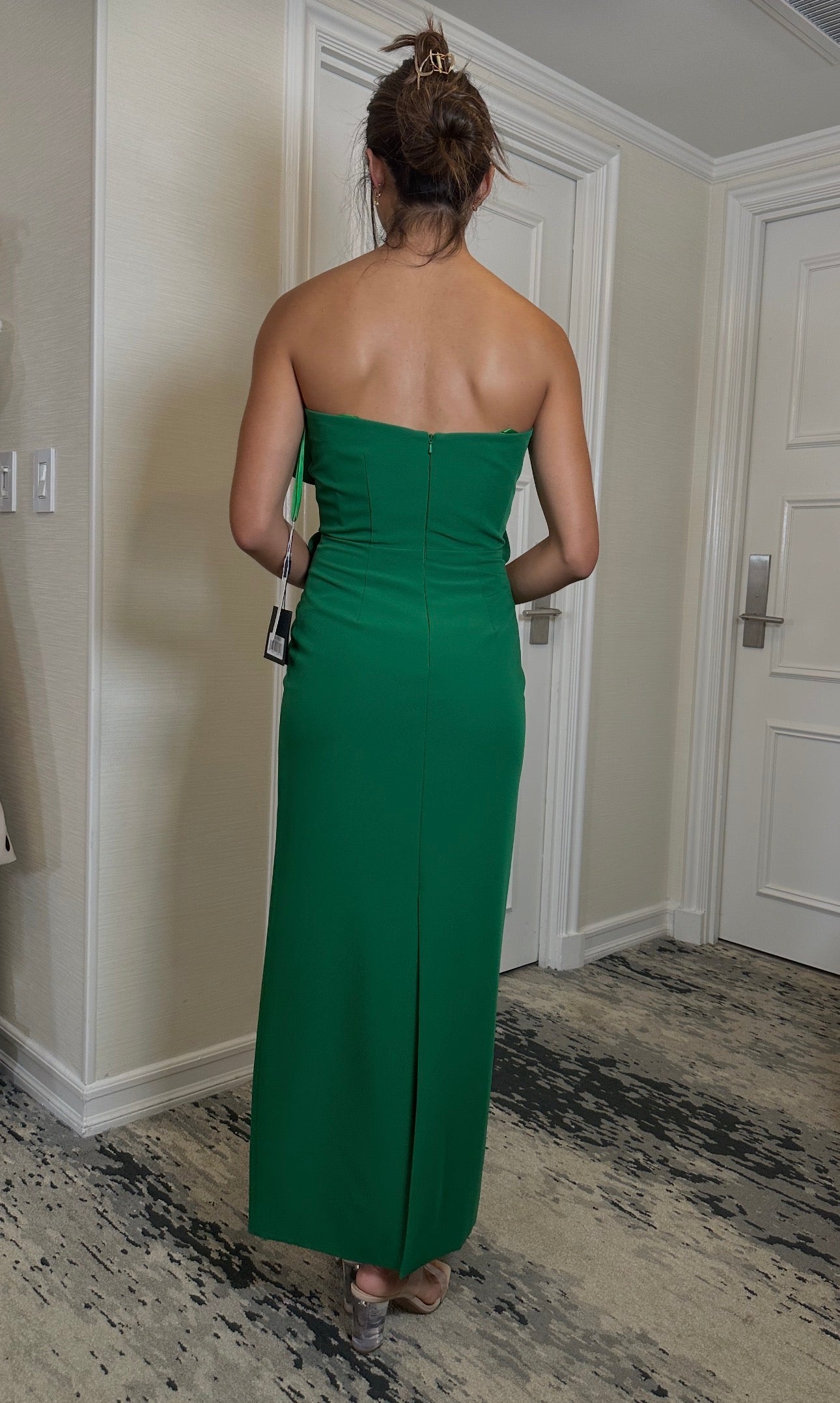 MAC DUGGAL Crepe Strapless Midi Dress with 3D Flower Detail