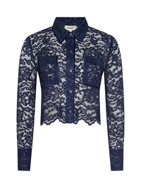 Blouse courte L'Agence Roelle en dentelle avec passepoil Midnight