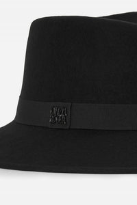 Cinzia Rocca Black Wool Felt Asymmetric Fedora Hat - Black