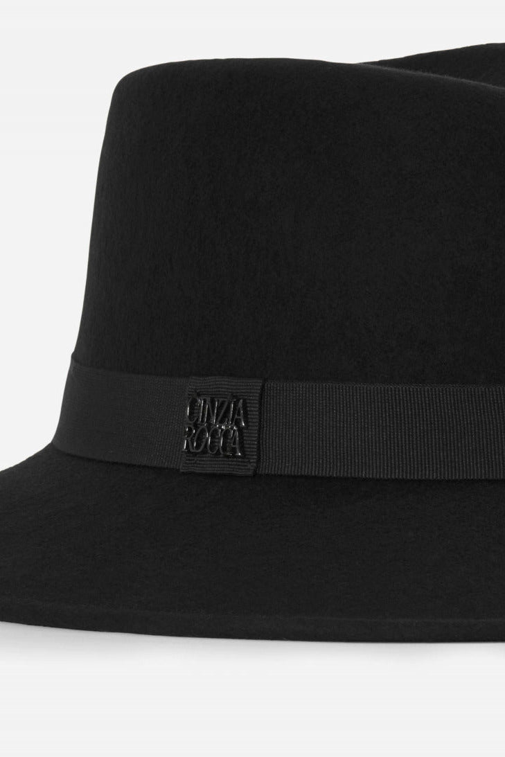 Cinzia Rocca Black Wool Felt Asymmetric Fedora Hat - Black