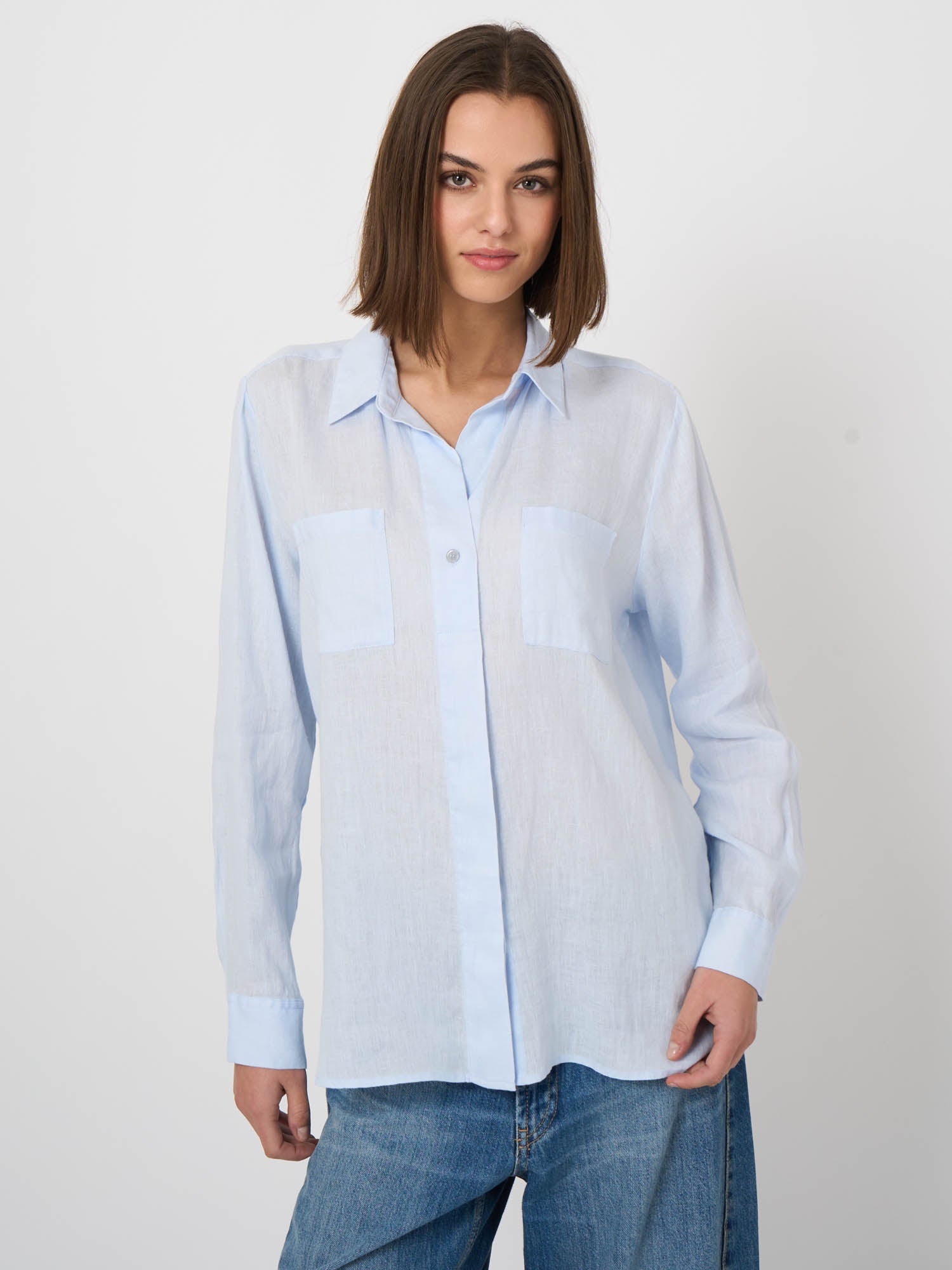 Repeat Basic Pure Linen Blouse With Breast Pockets