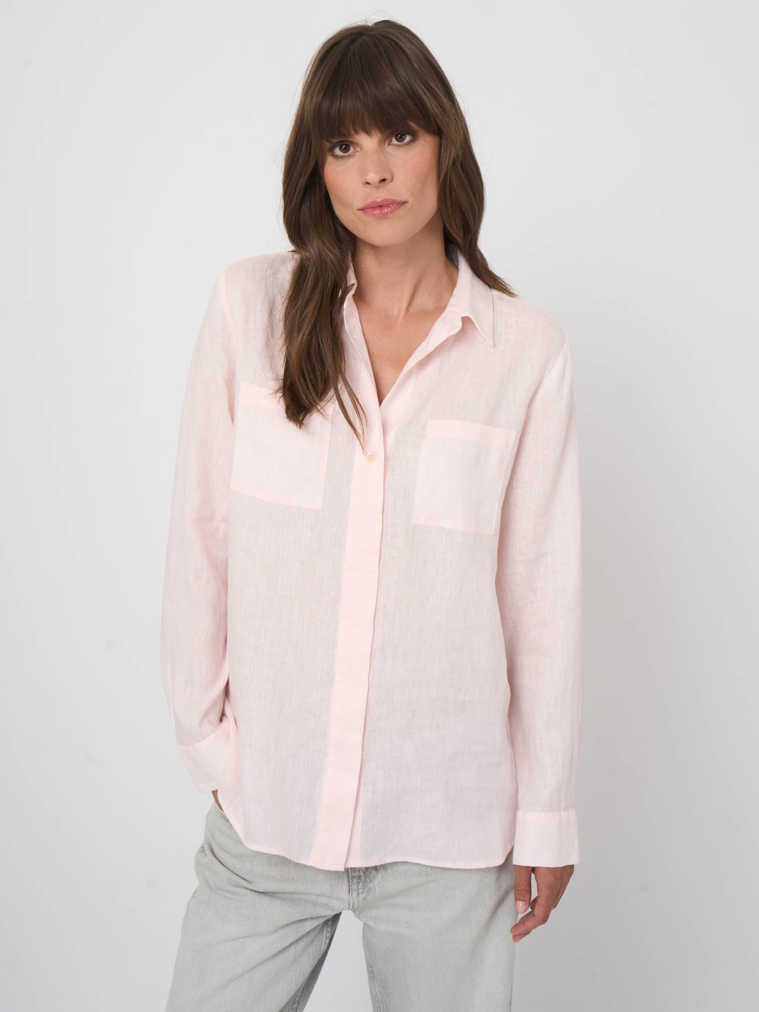 Repeat Basic Pure Linen Blouse With Breast Pockets