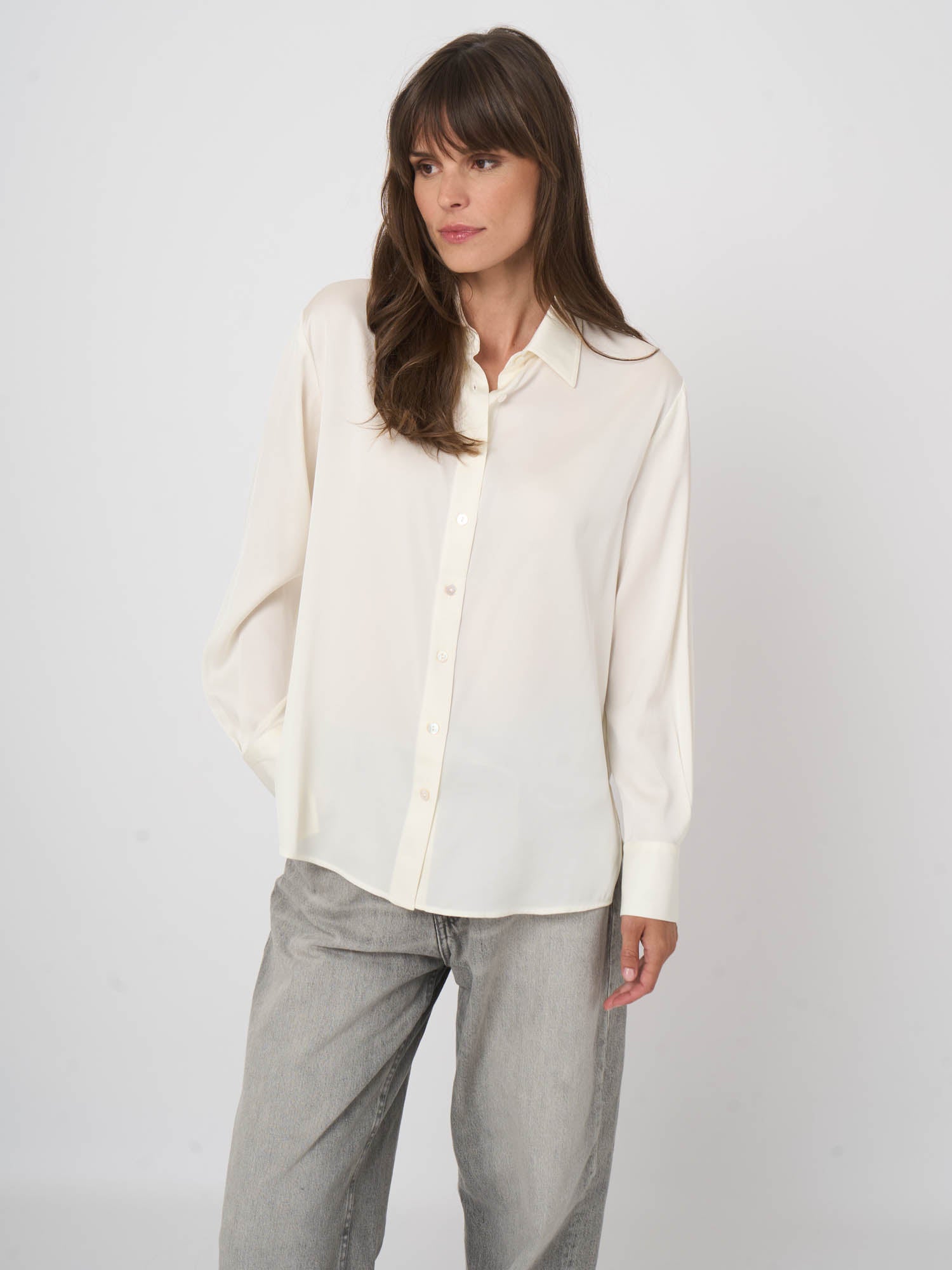 Repeat Silk Shirt With Side Slits Mud