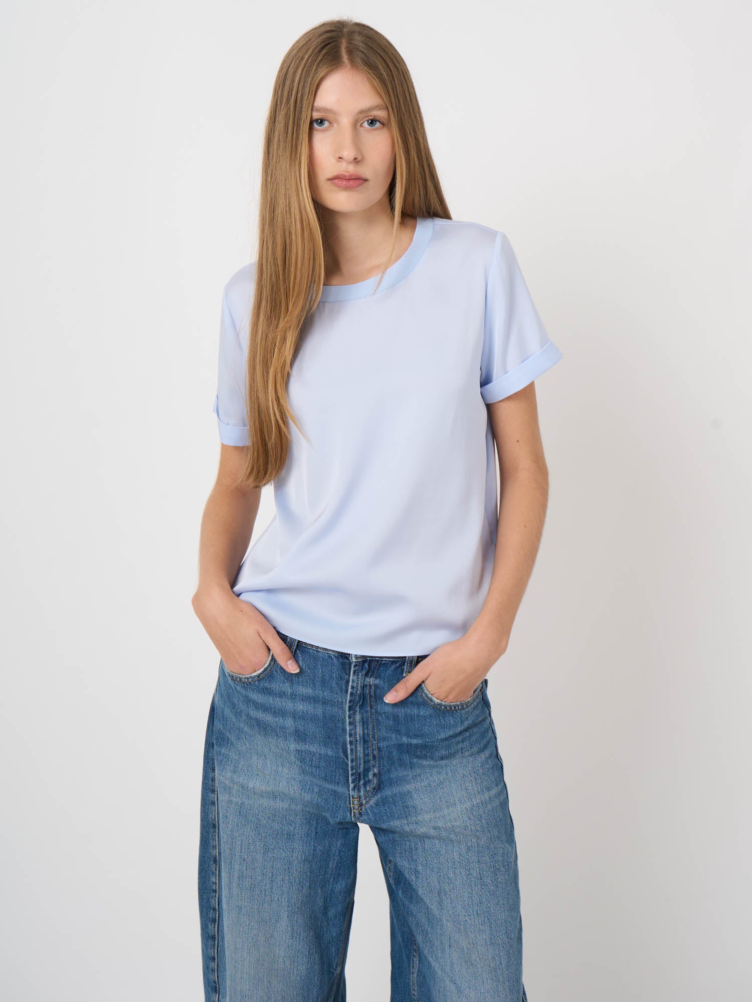 Repeat Silk T-Shirt With Rolled Up Sleeves