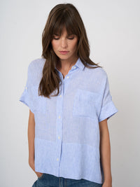 Repeat Pure Linen Striped Boxy Blouse