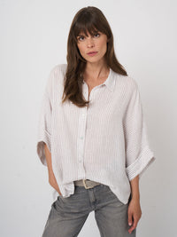 Repeat Striped Pure Linen Batwing Blouse