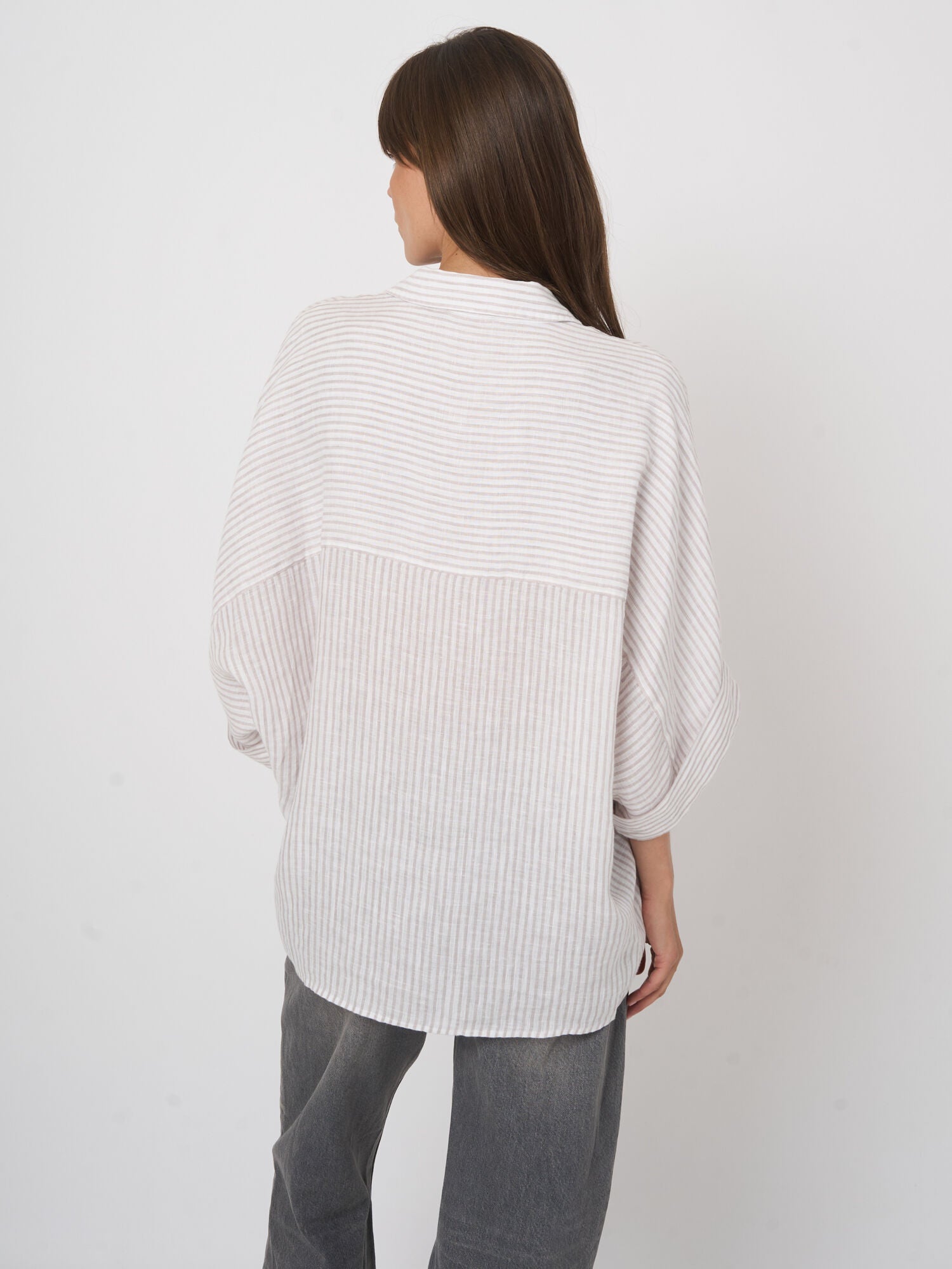 Repeat Striped Pure Linen Batwing Blouse