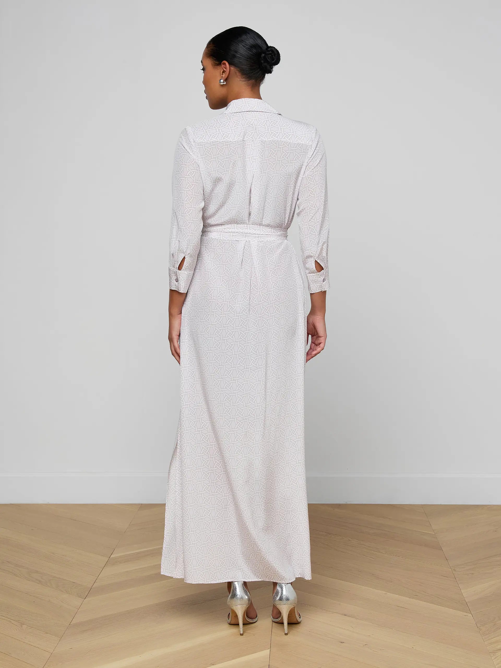 L'Agence Cameron Silk Shirt Dress Icy Lilac Linked Geo