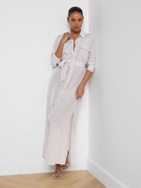 L'Agence Cameron Silk Shirt Dress Icy Lilac Linked Geo