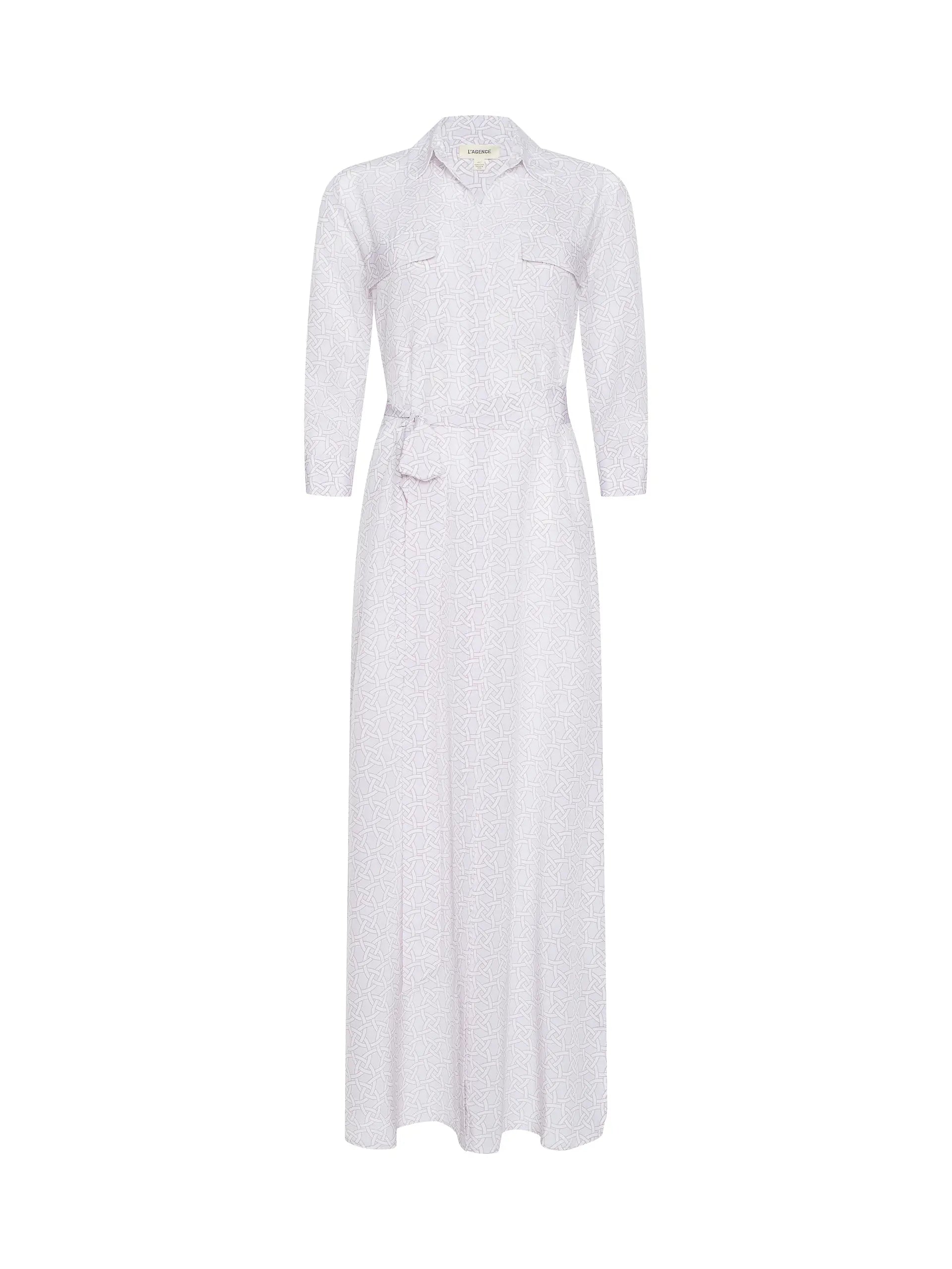 L'Agence Cameron Silk Shirt Dress Icy Lilac Linked Geo