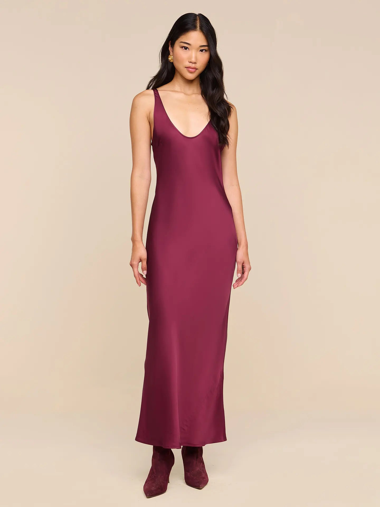 L'Agence Akiya Satin Maxi Dress Merlot Red